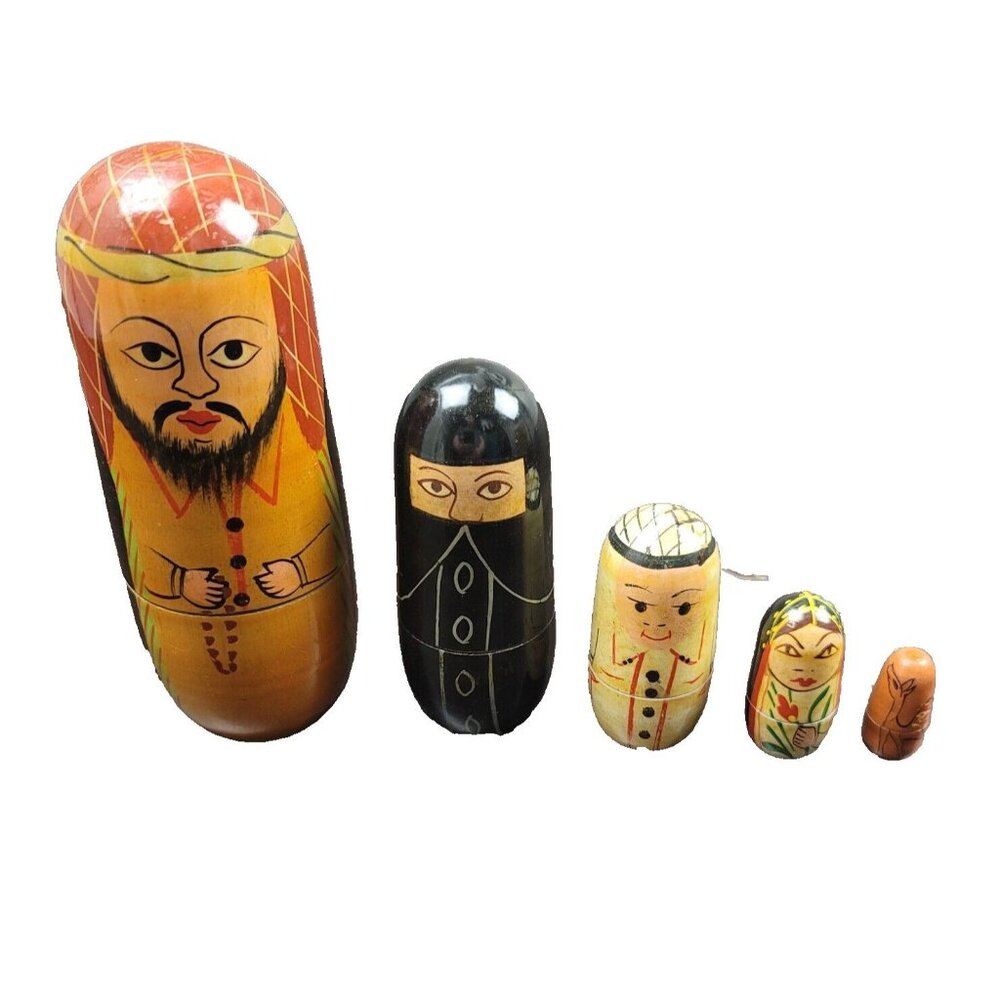 Arab Arabic Persian Sheik‎ Family Set of 5 Wooden Nesting Nested Dolls
